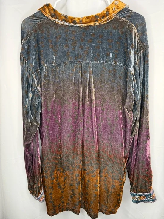 Johnny Was OMbré Cheetah Vělvet Oversized Shirt size M - Picture 7 of 11